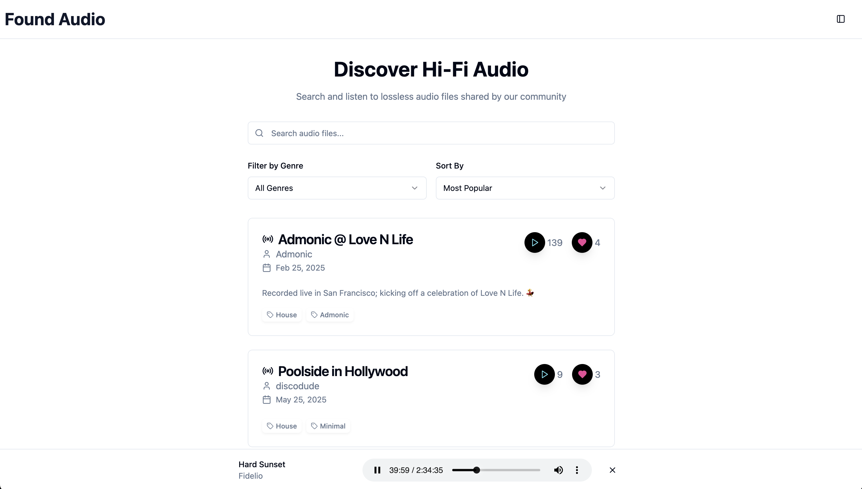 Found Audio homepage screenshot
