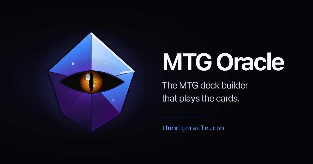 MTG Oracle logo and tagline — the MTG deck builder that plays the cards